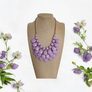 Purple Layered‎ Bib Necklace with Teardrop Beads